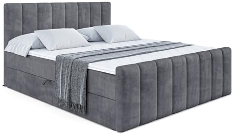 ALTDECOR Boxbett mit H4-Matratze OTTA-Z - 200x200 - Dunkelgrau | Lattenrost, Topper, Boxspringbett mit Bettkasten, Bett mit Stauraum, Doppelbett, Polsterbett