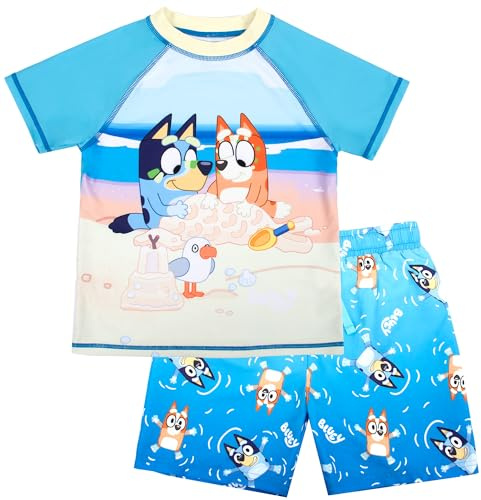 Bluey Swim Set for Boys 2 Piece Swimming Shorts & T-Shirt UV Sun Protection Swimming Costume for Boys Age 2-6