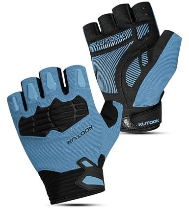 KUTOOK Fahrradhandschuhe MTB Mountainbike Fahrrad Handschuhe Herren Damen Sommer mit 5mm Palm Pad TPR SCR Protect Touch-Screen Atmungsaktiv Elastisch rutschfest Stoßdämpfend Blau L