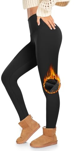 ACTINPUT Thermo Leggings Damen Winter Gefütterte Leggings High Waist Blickdicht Schwarz Leggins Lang Warme Sportleggins Thermoleggins Yogahose Strumpfhose für Alltag(Schwarz,S-M)