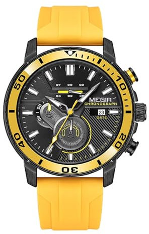 FORSINING Analoge Quarzuhr für Männer, Big Dial Kalender Anzeige Casual Herren Armbanduhr Chronograph Sport wasserdichte Uhren, Gelb