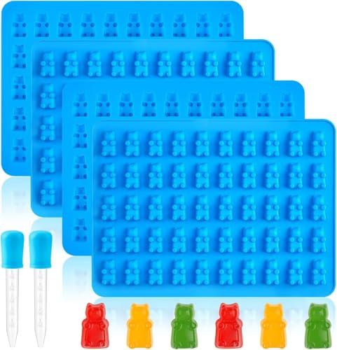 Socluer 4 Stück Gummibärchen Formen Selber Machen, Silikon Schokoladenform mit 2 Dropper Süßigkeitsform, für Pralinen, Gelee, Eiswürfel