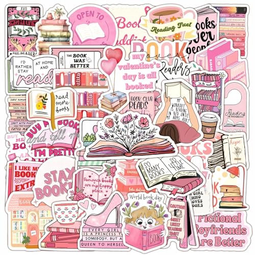 50 Pcs Read Stickers Vinyl Cute Bookish Stickers for Water Bottle Laptop Skateboard Scrapbook Computer Bike Car Luggage Helmet,Waterproof Aesthetic Funny Love Reading Book Decals for Teens Adults