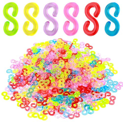 Thinp 1000pcs S Clips Rubber Band Clips,S Clips for Loom Bracelets Plastic Rubber Band Bracelet Clips Connectors Refills Colorful Rubber Band Bracelet Connectors for Loom Bracelets Handicrafts Making