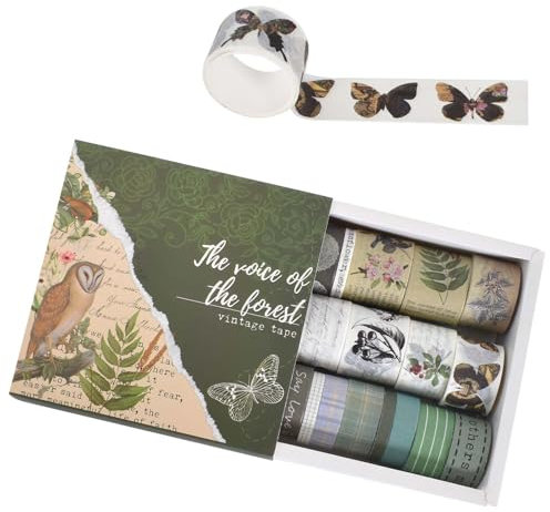 Cleminsta 20 Rollen Retro Washi Tape Set, Vintage Pflanze Blume Scrapbook Zubehör Set, Masking Tape Dekoratives Klebeband für Scrapbooking, Bullet Tagebuch, Geschenkverpackung (Retro-Grün)