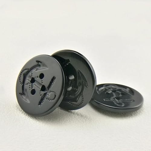YWQHS 20 Stück 15–30 mm Schwarze Anker-Harzknöpfe, 4 Löcher, Mantelknöpfe, Nähen, dekorative Knöpfe, Flache Rückseite zum Basteln, Nähen, handgefertigte Projekte