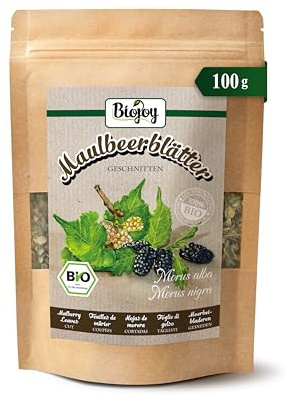 Biojoy Feuilles de mûrier BIO, séchées, tisane, 100 g | Tisane en vrac, coupées, Morus alba, Morus nigra L.