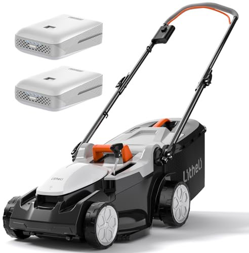 Litheli Cordless Lawnmower, 40V/37cm Cutting Width, Battery Lawn Mower, 6 Cutting Heights, 40L Grass Box, Incl. 2x 4.0Ah Batteries