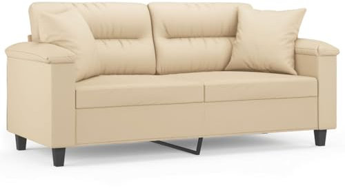 KOIECETA Couch Liegesofa für Wohnzimmer Polstersofa Sessel Relaxsofa Loungesofa Relaxcouch 2-Sitzer-Sofa mit Kissen Creme 140 cm Mikrofasergewebe