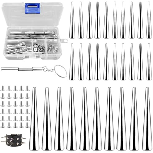 30stk Spikes Nieten, 38*7 mm/54*9 mm Punk Rockbolzen, Killernieten, Kegel Spike Nieten, Metall Kegel Spikes, Konische Lange Metallspikes, für Heimwerker Bastelarbeiten Kleidung (mit Schraubendreher)