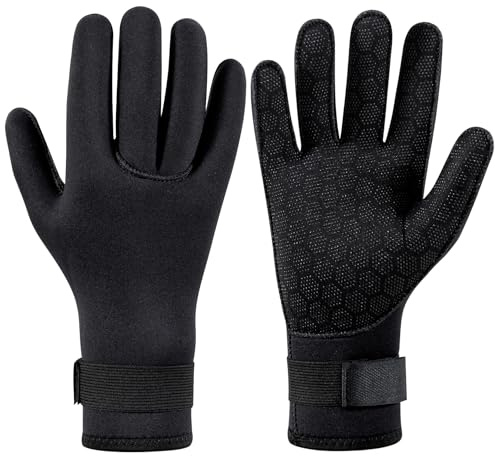 3mm Neoprene Gloves Diving Gloves Wetsuit Gloves, Anti Slip Fishing Gloves Surfing Glove with Adjustable Wrist Strap, Water Proof Gloves Pool Glove Swim Gloves Ice Fishing Gloves (Black, Large)