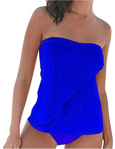 Tankini Sets for Women UK Bandeau Swimsuits Two Piece Strapless Tankini Top with Shorts Tummy Control Swimwear High Waist Swim Sets Plus Size Bathing Suit Swimming Costume with Shorts Beach Wear