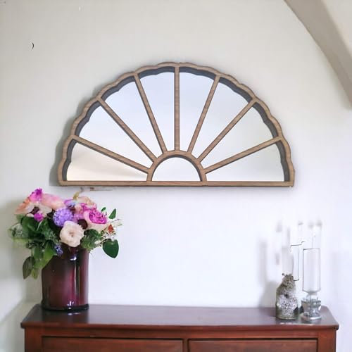 Wood Framed Fan Mirror - Art Deco Style 52cm x 39cm Walnut