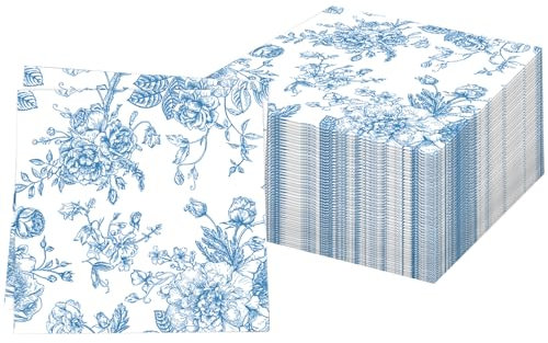 60 Stück blaue Chinoiserie-Servietten,Frühling Sommer Papierservietten Paper Napkins Blume Wegwerfservietten Bedruckte Blumen Weiche Papiertaschentücher Partyzubehör Tischdekoration,33 x 33 cm