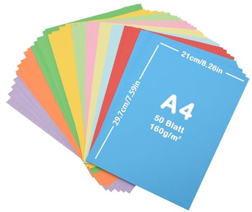 50pcs buntes papier a4, Blatt farbiger Karton 160g /m², buntpapier a4, A4 Karte, 10 Farben, 21 x 29.7 cm Kartenpapier für DIY Kunst Pape, kreative Dekoration(160g)