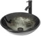 ZealWe Waschbecken Aufsatzwaschbecken aus Glas, Rund Waschtisch Ø42 cm, Modernes Waschschale Handwaschbecken mit Wasserhahn & Ablaufgarnitur, Waschplatz für Badezimmer, Gäste WC & Küche, Tintenblau