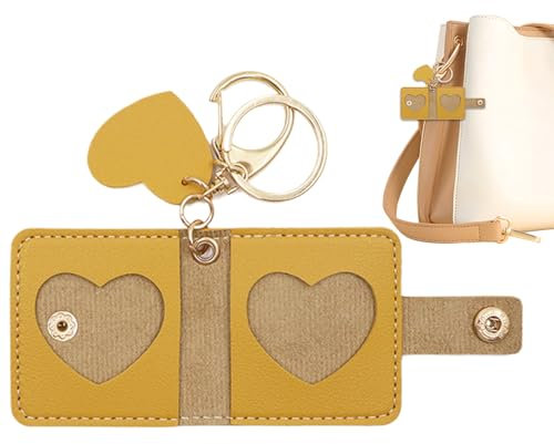 Djowyh Mini album photo porte-clés - Porte-clés avec support photo - Facile à ouvrir - Protection album de rangement - Sac en cuir synthétique pour homme et femme - Mariage - Saint-Valentin, jaune
