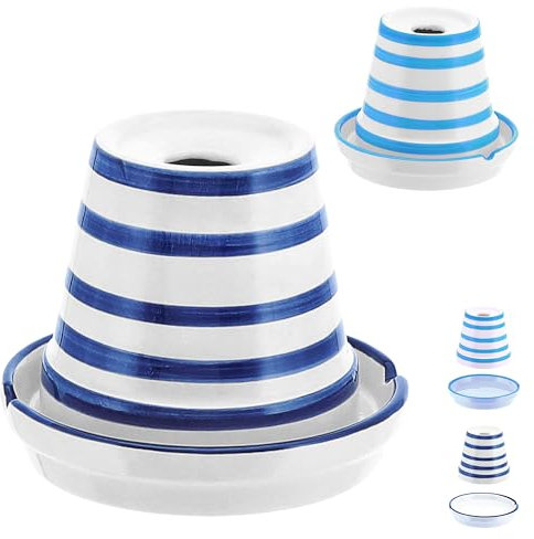 Sturmaschenbecher 2er Set │Ø12cmweiß dunkelblau hellblau Dolomit │Aufsatz abnehmbar │Blumentopf Windaschenbecher (2 x Aschenbecher Topf blau/weiß)