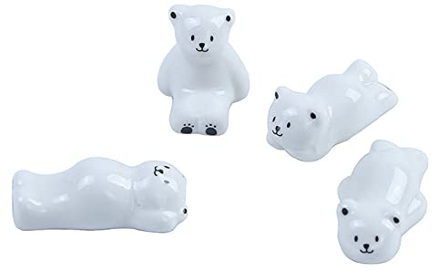 MJMLUCK /Cute Bear Ceramic Chopstick Rests, Porcelain Chopstick Stand, Chopstick Holders for Restaurant Decoration-White Bear-4 Set (White Bear 4 Set)