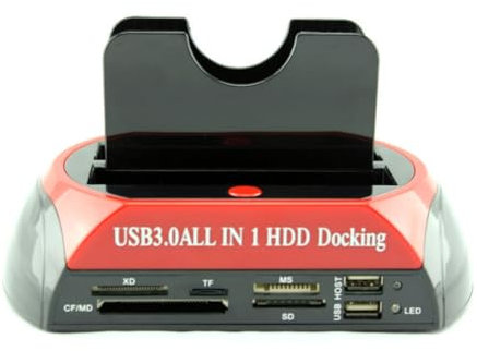Fuhjythy USB 3.0 SATA IDE Dual Bay HDD Docking Station External Hard Drive Dock for 2.5 & 3.5 Inch HDDs with UK Plug