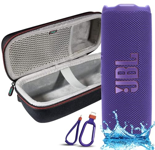 JBL Flip 7 Portable Bluetooth Speaker, IP68 Waterproof, Dustproof, Drop-Proof, PushLock System, AI Sound Boost, 16H Battery, Megen Hardshel Protection Case (Purple)