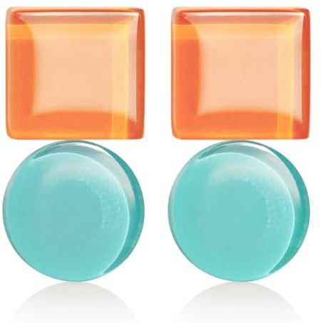 Geometrische Statement Ohrringe Damen • Bauhaus Design Ohrstecker in 16 Farbvarianten • Nachhaltiger Schmuck aus Glas • hypoallergen & handgemacht • 30x15x4mm (Safrangelb & Karibikblau)