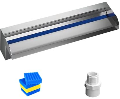 Générique Fontaine de Piscine en Acier Inoxydable avec Cascade – Déversoir rectangulaire de 80 cm pour piscines, étangs et Jardins – Connecteur Durable Inclus