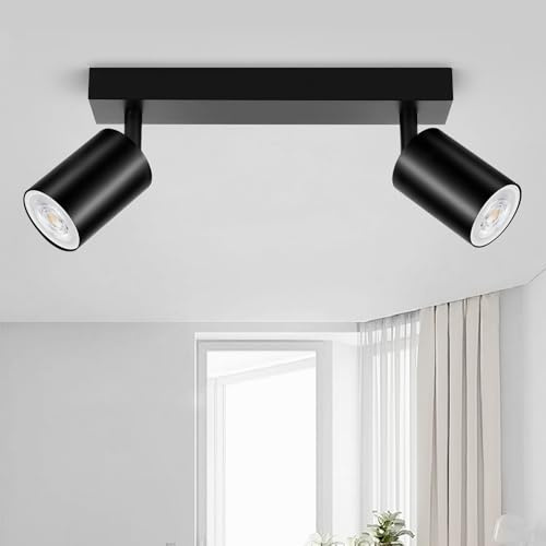 GeyouLux LED Deckenstrahler 2 Flammig Schwarz LED Deckenleuchte Schwenkbar | GU10 Deckenlampe Strahler Deckenspot, Aluminium Modern Spot Lampe Wandstrahler für Küche, Wohnzimmer(Ohne Leuchtmittel)