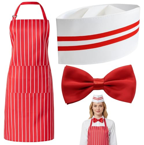ZYLOUY 3-Teiliges Set Mit Schürze, Popcorn Kostüm, Koch Kostüm Herren, Apron Für Karneval Und Thematische Partys, Ideal für Karneval, thematische Partys und Kostümveranstaltungen