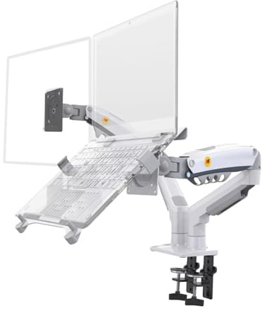 Gas Spring Dual Arm For 17-27 Monitor Holder + 10-17 Laptop Support Air Press Mount Stand(2025 Ver White)