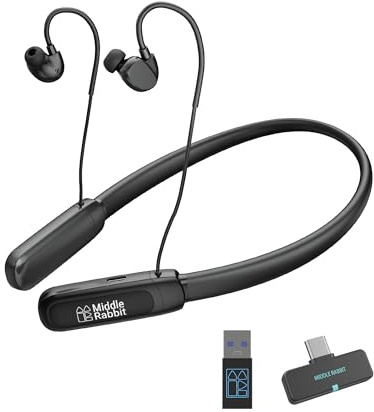 Middle Rabbit Rampage 2 Gaming Earbuds with 2.4G USB Dongle, 20ms Low Latency, Wireless Bluetooth Neckband Headphones for Work & Play, Mic, 32H Playtime, Around-the-Neck, for PS5/PC/Laptop