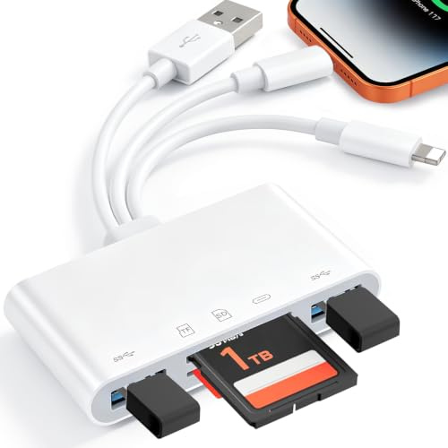 5-in-1 SD/TF Kartenleser USB C/USB A/Light-ning, SD Kartenleser für iPhone | Speicherkartenleser&USB OTG Adapter, Plug-and-Play, Unterstützt SD/Micro SD/SDHC/SDXC/MMC, für iPhone, iPad, PC und Android