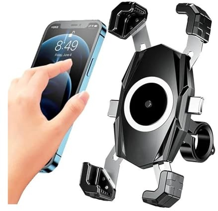 IPEVMLZ Motorcycle Phone Holder Qi 15W Wireless Charger USB C 20W Fast Charging One-Push Waterproof Moto Motorbike Handlebar Mount(M22C Phone Holder)