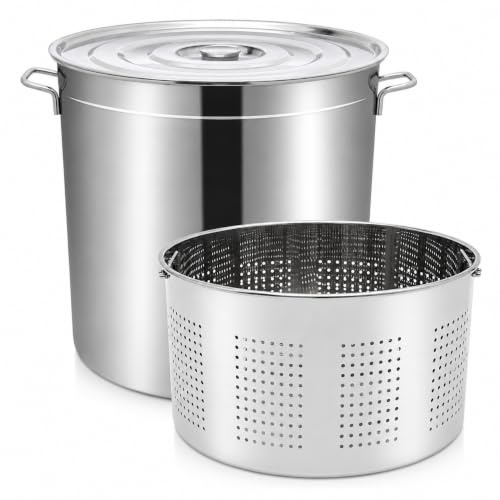 Olla de acero inoxidable de 100 L con tapa y cesta