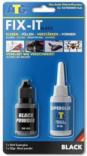 ATG Autozubehör-Teile-Gerl Adesivo Industriale Atg Fix-It, Adesivo Istantaneo, Universale, Con Granuli (Nero - 20 G Di Colla Industriale E 30 G Di Granulato)