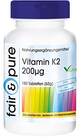Fair & Pure® - Vitamine K2 200µg - ménaquinone naturelle MK-7 - végan - dosage élevé - tout trans MK7-180 comprimés