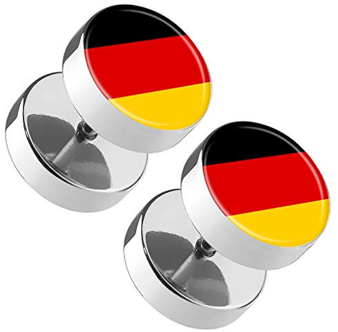 Piercingfaktor Runde Ohrringe Ohrstecker Fake Piercing Ohr Plug Flesh Tunnel Platte Stecker Fussball EM & WM Länder Flagge Fanartikel Deutschland