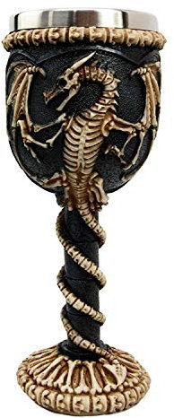 Taisuko , Edelstahl, mittelalterlicher Drachen-Skelett-Ossuar-Kelch-Weinkelch-Harzkörper