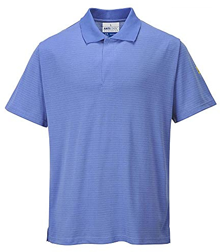 Portwest AS21 Anti-Static ESD Polo Shirt Short Sleeve Concealed Stud Front | Hamilton Blue, X Small, EN 61340-5-1, EN 1149-5, CE Certified, Classic Fit, 96% Cotton, Ribbed Collar, Lightweight, Workwear