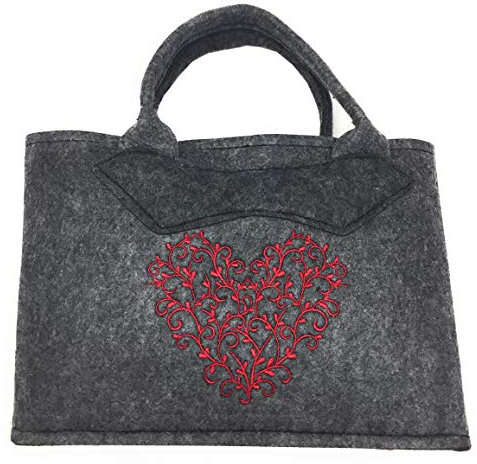 Witzgall Filztasche dunkelgrau mit gesticktem Herz 29x20 cm Trachtentasche klein