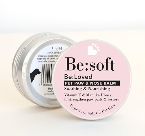 Be:Loved - Be:Soft Dog Paw Balm - Dog Accessories, Horse and Cat Essentials - Natural Paw & Nose Pet Care with Vitamin E, Manuka Honey & Shea Butter - Handmade in The UK - 60g