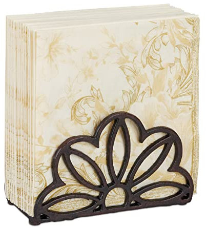 2 x Serviettenhalter, für 33x33cm Servietten, schwer, rustikal, Blumen Motiv, Gusseisen, Serviettenständer, braun