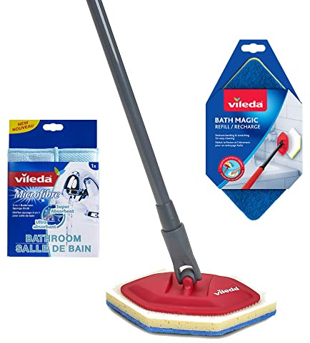 Vileda Bath Magic Mop with 1 Extra Refill and 1 Microfibre Bathroom Cloth