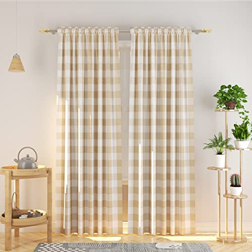 Natus Weaver, Baumwollvorhänge, Beige und Weiß, Büffelkaro, 241,3 cm lang, Wohnzimmer, Vorhänge, kariert, Küche, Schlafzimmer, Fensterbehandlungsset, 2 Paneele, Stangentasche