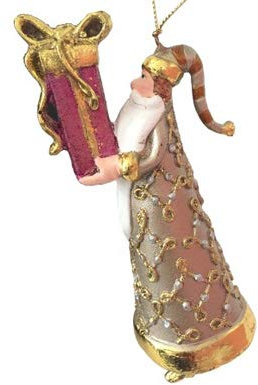 Weihnachtsmann Gabenträger mit Geschenk Deko Anhänger Weihnachten Christbaumschmuck Gold-Taupe 14 cm