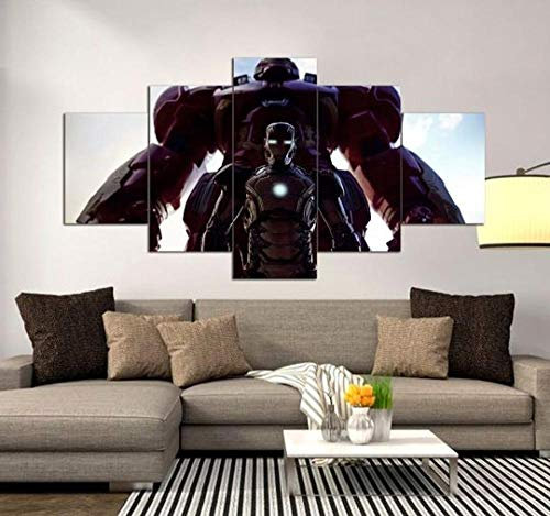 TOPRUN Superhero Movie Iron Man Spider Man Hulk Buster Marvel Kein Rahmen 150 x 100 cm Vlies Leinwandbild 5 teilig XXL Format Wanddekoration Wandbild Wandbilder Wohnzimmer Wohnung Kunstdrucke Bilder