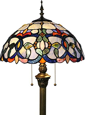 Tokira Tiffany Stehlampe Wohnzimmer, 16 Zoll Mehrfarbiges Glas Lampenschirm, E27 Blau Vintage Leselampe Stehlampe Kinderzimmer [Ohne Glühbirnen]