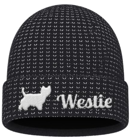 siviwonder Reflexmütze Westie Bestickt, Beanie mit Fleecefutter | Gassimütze für Hundehalter, warme Wintermütze Damen Herren mit Reflexfasern, Geschenk für Hundeliebhaber