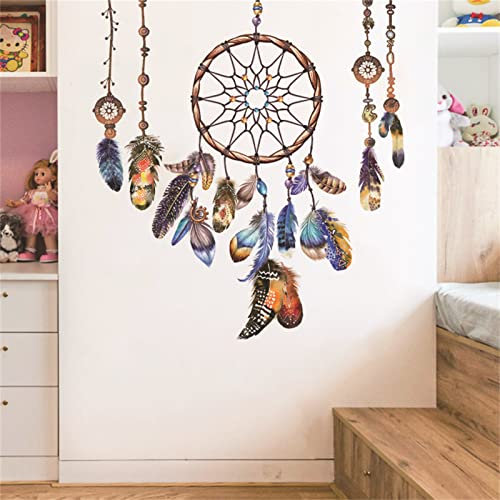 TROYSINC Wandtattoo, Traumfänger WandSticker, Dreamcatcher Wand Aufkleber, Feder Wandbild Sticker, Wanddekoration für Schlafzimmer Kinderzimmer (Stil C)