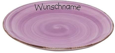 doriantrade Frühstücksteller Teller flach 19cm Keramik Bunt Lila personalisierbar mit Wunschname Name Namen personalisiert